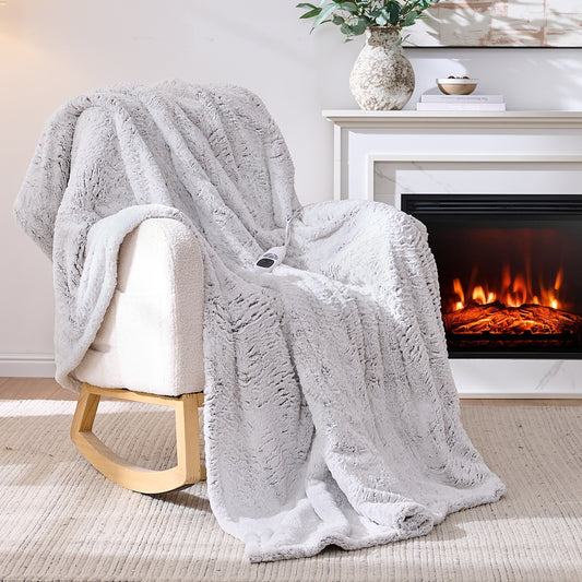 Ocuuziisu 62" × 84" Electric Heated Blanket — 9 Heat Levels, 1–10H Timer, Fast Heating Electric Blanket, Machine Washable — Brushed White