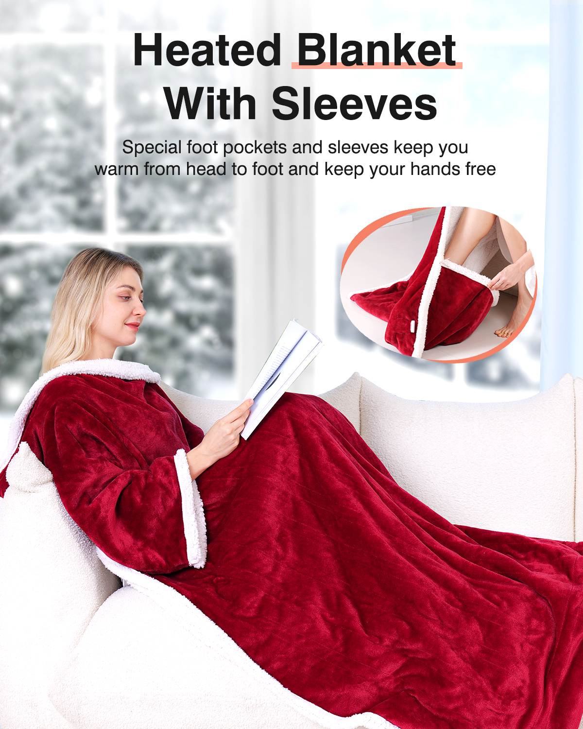 Wearable Heated Throw Blanket with Pockets, 50" x 70" Faux Fur and Sherpa Electric Wrap Poncho Shawl, 4-Hour Auto Shut Off, Machine Washable