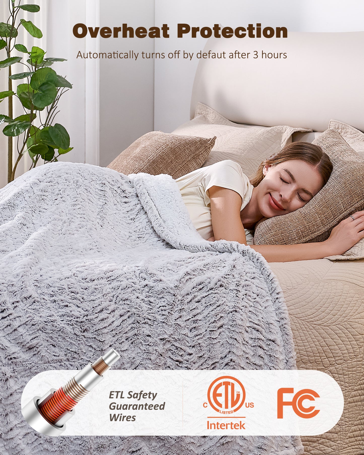 Ocuuziisu 62" × 84" Electric Heated Blanket — 9 Heat Levels, 1–10H Timer, Fast Heating Electric Blanket, Machine Washable — Brushed White