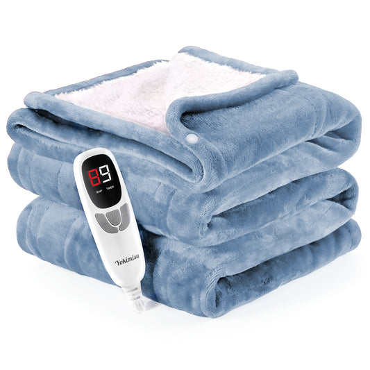 Electric Heated Blanket Throw Blanket 50" x 60" Flannel and Sherpa Electric Blanket with Buttons, 9 Heating Levels, Auto-off, Machine Washable