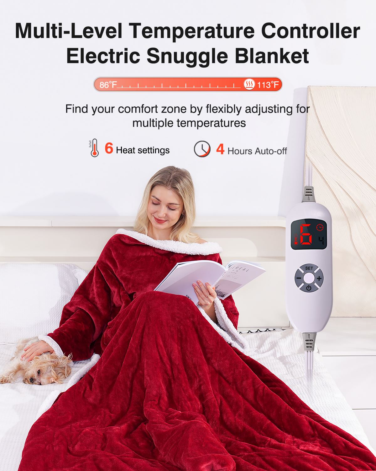 Wearable Heated Throw Blanket with Pockets, 50" x 70" Faux Fur and Sherpa Electric Wrap Poncho Shawl, 4-Hour Auto Shut Off, Machine Washable
