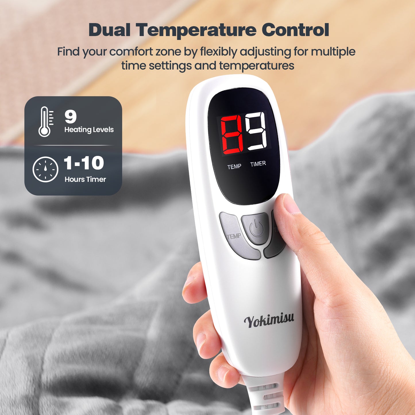 Ocuuziisu Electric Blanket 90" x 100" King Size Heated Blanket, Flannel and Sherpa, 10 Hour Auto-off, 9 Heat Settings, Fast Heating, Machine Washable