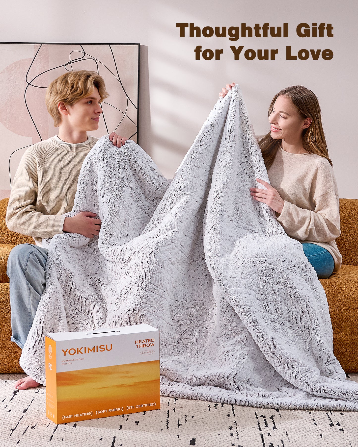 Ocuuziisu 62" × 84" Electric Heated Blanket — 9 Heat Levels, 1–10H Timer, Fast Heating Electric Blanket, Machine Washable — Brushed White