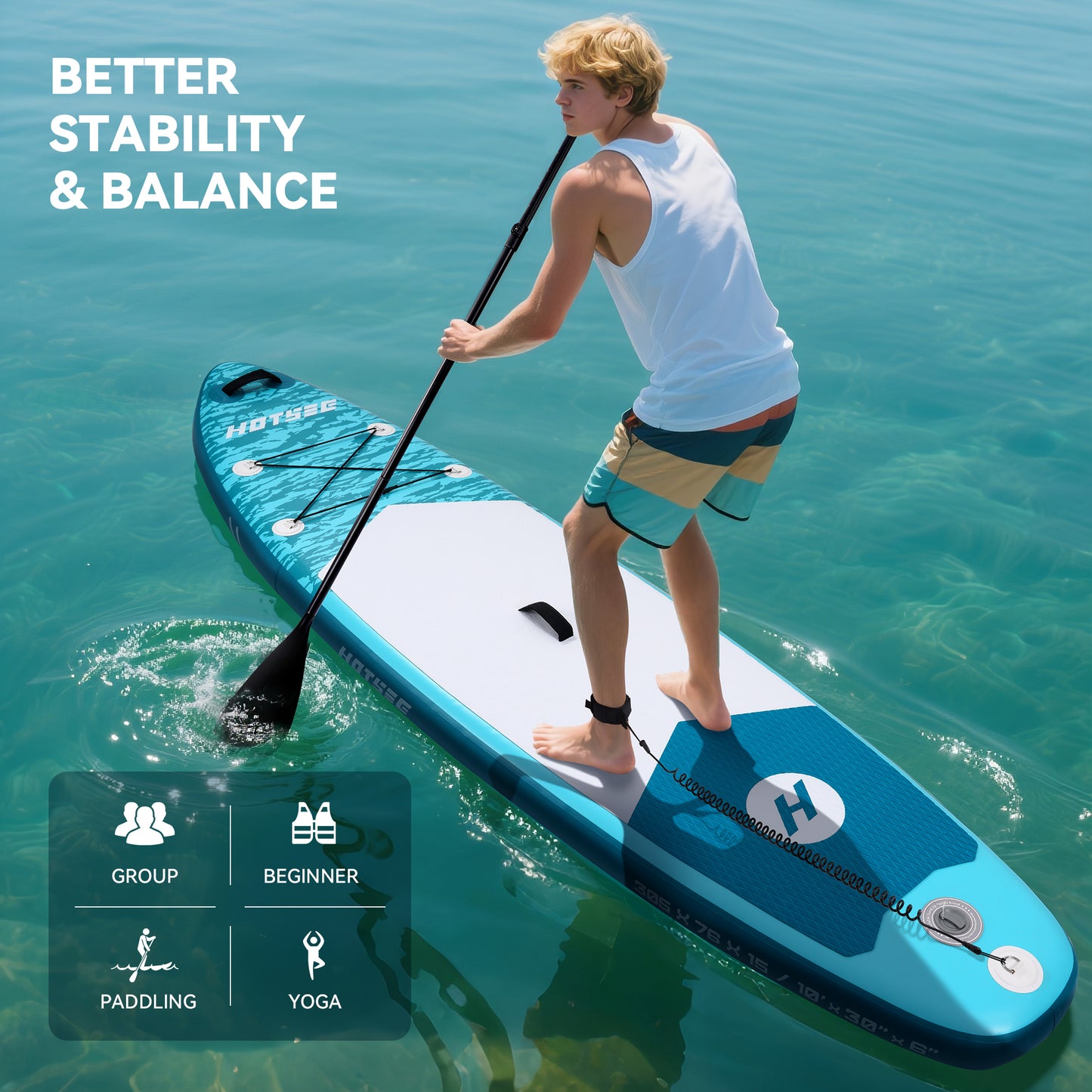 10ft Inflatable Stand up Paddle Board 6" Thick SUP with Accessories, Double Action Pump