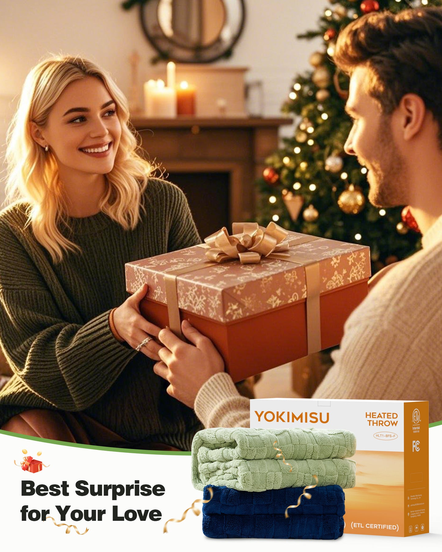 50" × 60" Heated Throw Blanket — 9 Heat Levels, 1–10H Timer, Fast Even Warming Electric Blanket Throw, Machine Washable — Green & Gray