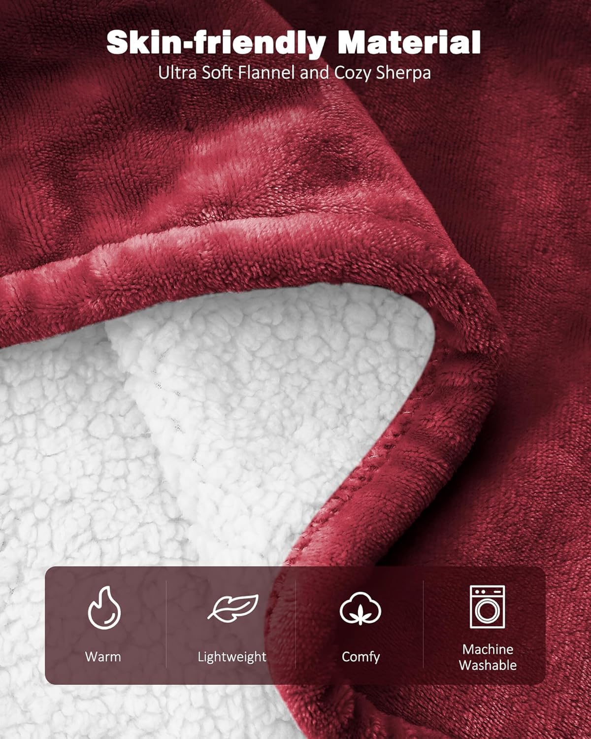 Electric Heated Blanket Throw Blanket 50" x 60" Flannel and Sherpa Electric Blanket with Buttons, 9 Heating Levels, Auto-off, Machine Washable