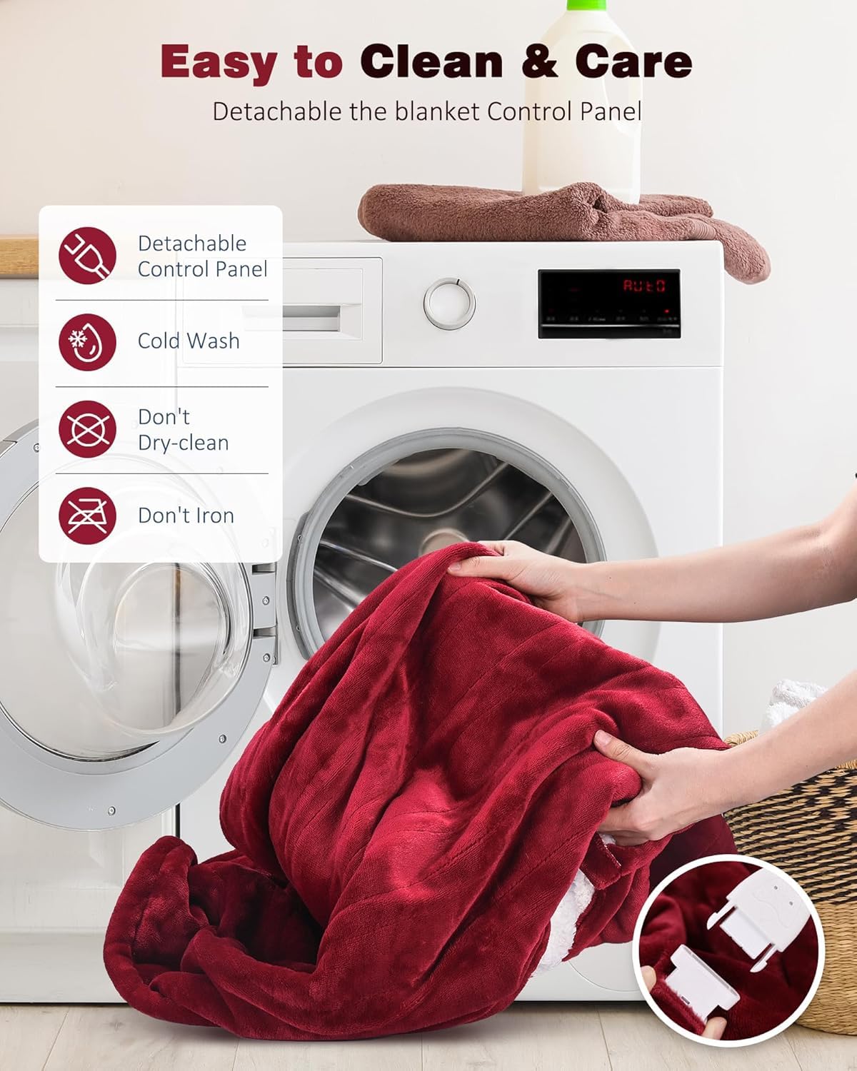 Electric Heated Blanket Throw Blanket 50" x 60" Flannel and Sherpa Electric Blanket with Buttons, 9 Heating Levels, Auto-off, Machine Washable