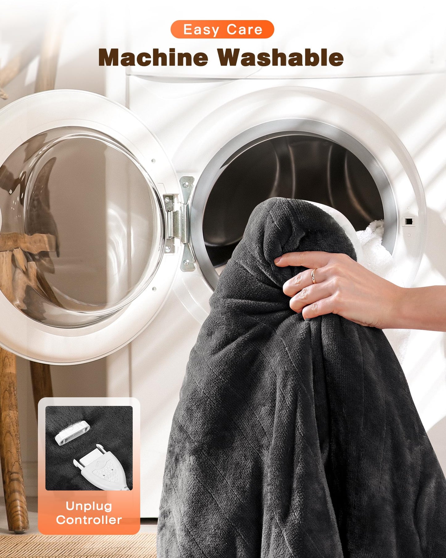 Ocuuziisu Wearable Heated Throw Blanket with Pockets and Hood, 50" x 70" Flannel and Sherpa Electric Wrap, 9 Heating Levels, 10-Hour Auto Shut Off, Machine Washable, Gray