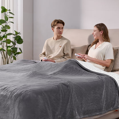 Ocuuziisu Electric Blanket 90" x 100" King Size Heated Blanket, Flannel and Sherpa, 10 Hour Auto-off, 9 Heat Settings, Fast Heating, Machine Washable