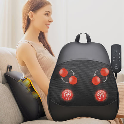 iTeafcom Shiatsu & Percussion Back Massager with Heat, 3D Deep Tissue Kneading for Lower Back Pain, Portable Electric Massage Pillow for Chair, Home Office Use