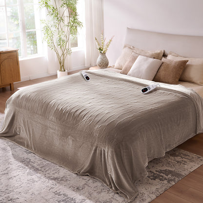 Ocuuziisu Electric Blanket 90" x 100" King Size Heated Blanket, Flannel and Sherpa, 10 Hour Auto-off, 9 Heat Settings, Fast Heating, Machine Washable, Camel