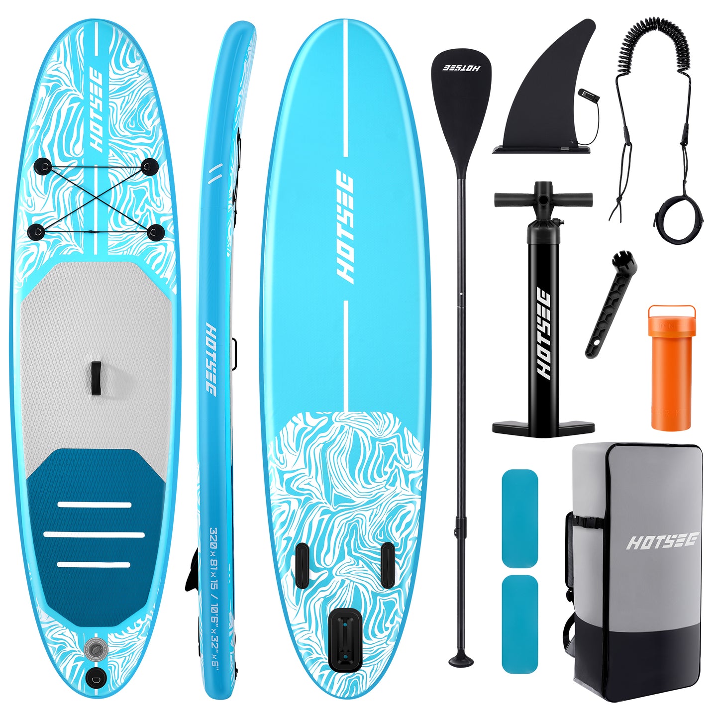 10'6" Inflatable Stand Up Paddle Board, 6" Thick SUP with Accessories, Double Action Pump