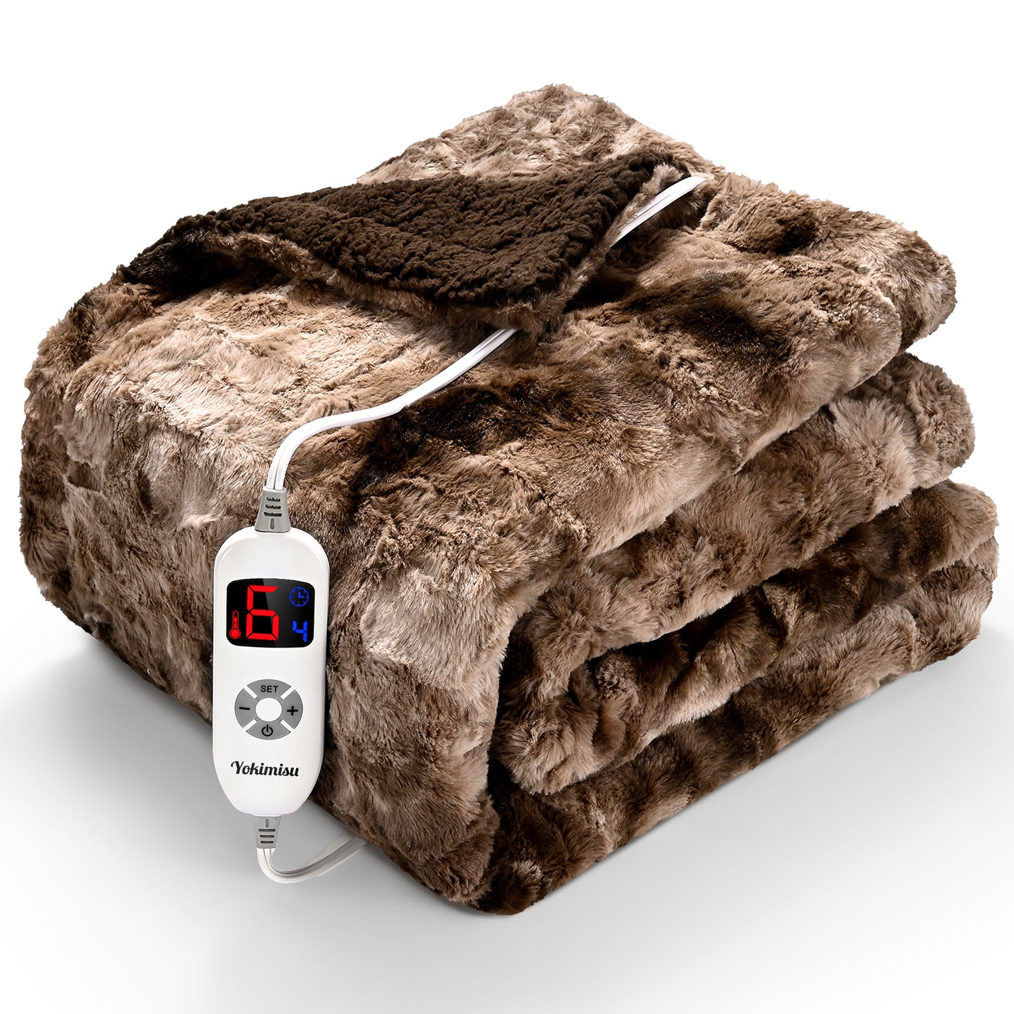 Electric Blanket Throw 50" x 60" Heated Blanket Faux Fur and Sherpa Fast Heating 4 Hour Auto-off Heating Blanket, Machine Washable