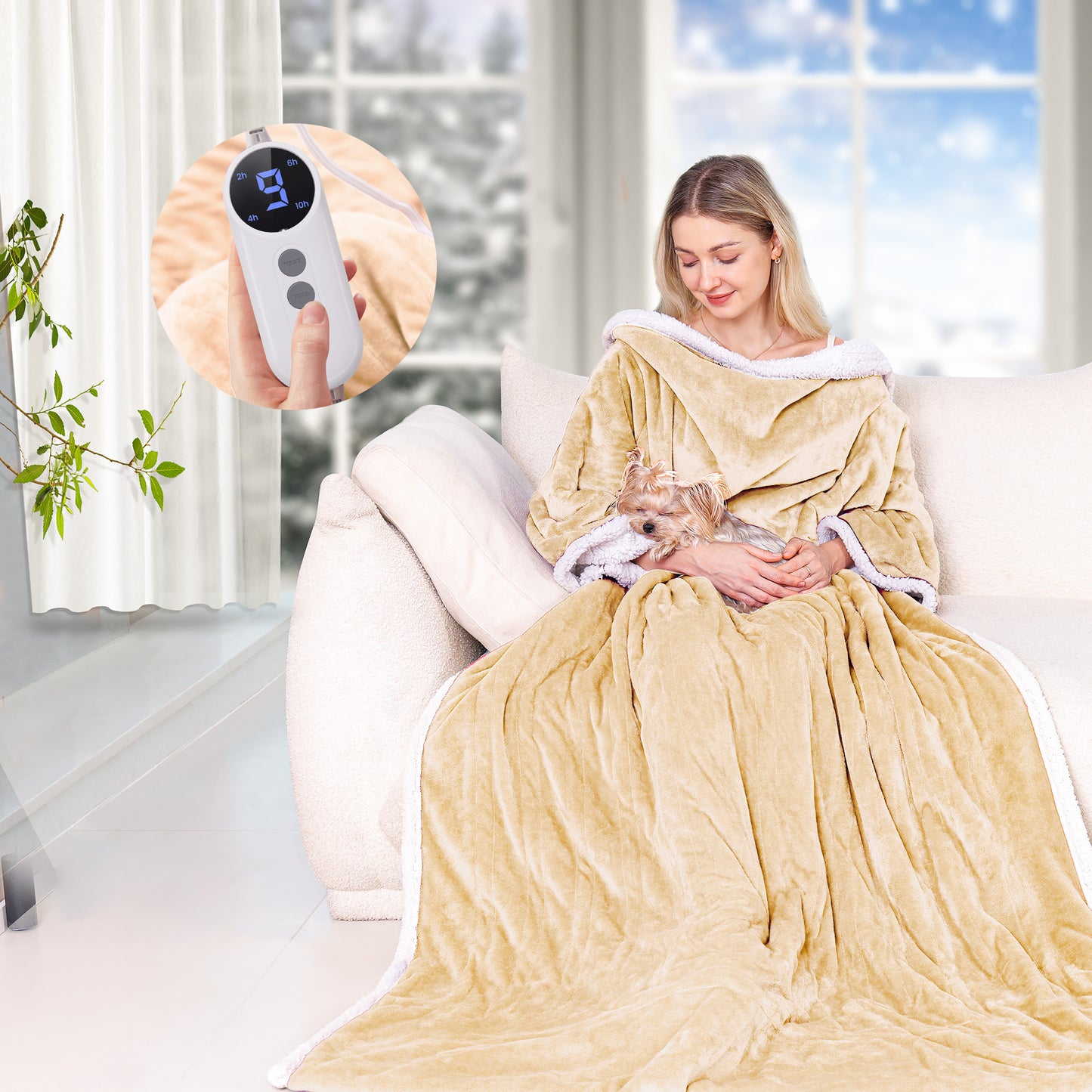Ocuuziisu Wearable Heated Throw Blanket with Pockets, 50" x 70" Flannel and Sherpa Electric Wrap Poncho Shawl, 9 Heat Settings, 10-Hour Auto Shut Off, Machine Washable, Gray