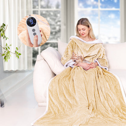 Ocuuziisu Wearable Heated Throw Blanket with Pockets, 50" x 70" Flannel and Sherpa Electric Wrap Poncho Shawl, 9 Heat Settings, 10-Hour Auto Shut Off, Machine Washable, Gray