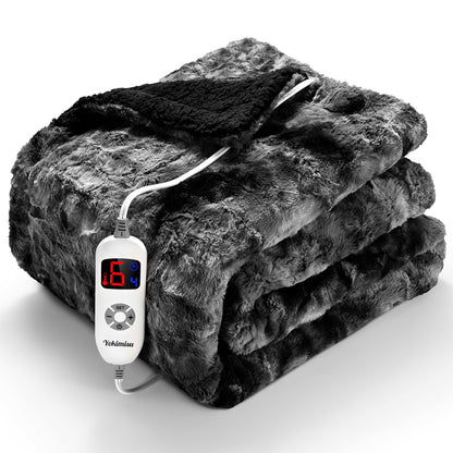 Electric Blanket Throw 50" x 60" Heated Blanket Faux Fur and Sherpa Fast Heating 4 Hour Auto-off Heating Blanket, Machine Washable