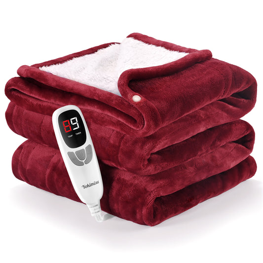 Ocuuziisu Electric Heated Blanket Throw Blanket 50" x 60" Flannel and Sherpa Electric Blanket with Buttons, 9 Heating Levels, Auto-off, Machine Washable