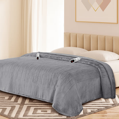 Ocuuziisu Electric Blanket 90" x 100" King Size Heated Blanket, Flannel and Sherpa, 10 Hour Auto-off, 9 Heat Settings, Fast Heating, Machine Washable, Camel