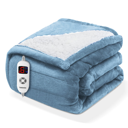 Electric Heated Blanket Throw Blanket 50" x 60" Flannel and Sherpa Electric Blanket Fast Heating 4 Hour Auto-off Heating Blanket, Machine Washable, Blue