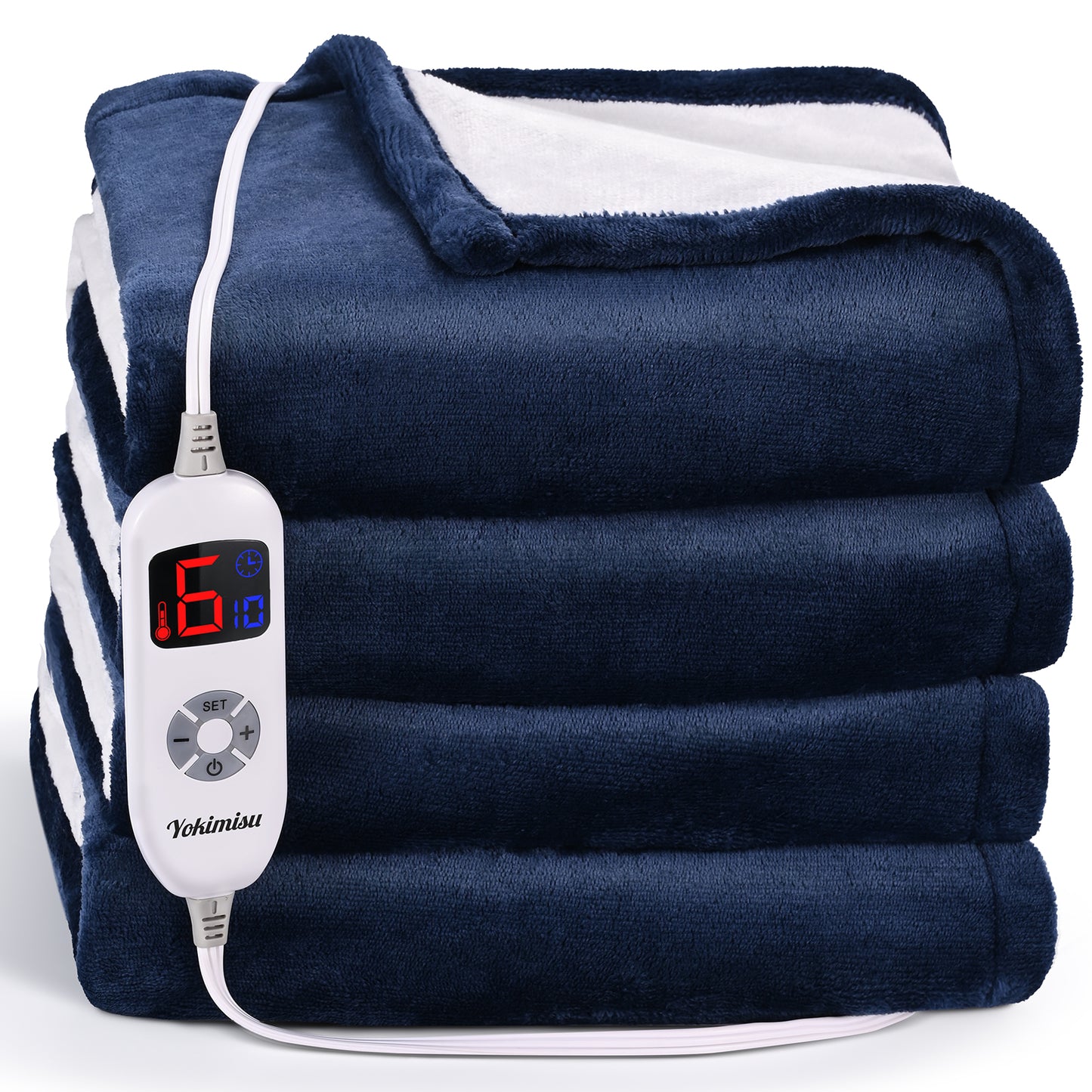 Ocuuziisu Electric Blanket 72" x 84" Full Size Heated Blanket, Fast Heating, 10 Hour Auto-off, 6 Heat Levels, Machine Washable, Navy Blue