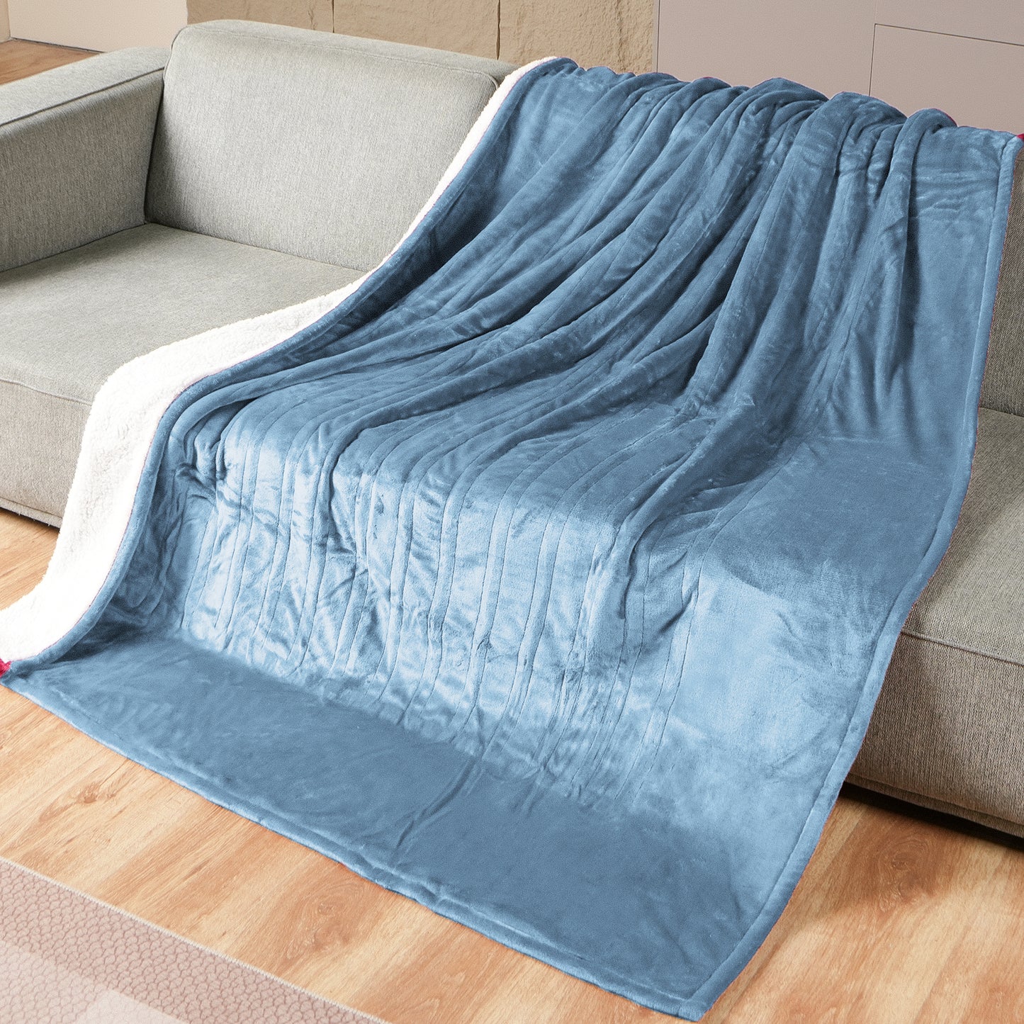 Ocuuziisu Electric Blanket 62" x 84" Twin Size Heated Blanket, Fast Heating, 10 Hour Auto-off, 6 Heating Levels, Machine Washable, Baby Blue