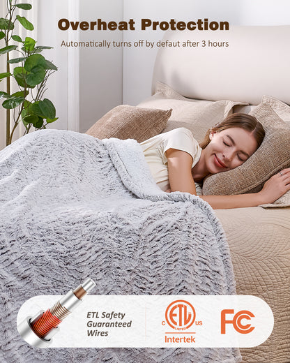 Ocuuziisu 62" × 84" Electric Heated Blanket — 9 Heat Levels, 1–10H Timer, Fast Heating Electric Blanket, Machine Washable — Brushed White