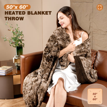 Electric Blanket Throw 50" x 60" Heated Blanket Faux Fur and Sherpa Fast Heating 4 Hour Auto-off Heating Blanket, Machine Washable