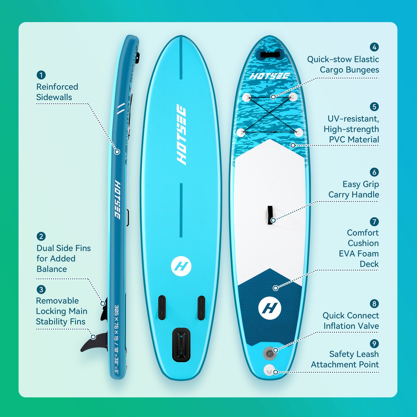 10ft Inflatable Stand up Paddle Board 6" Thick SUP with Accessories, Double Action Pump