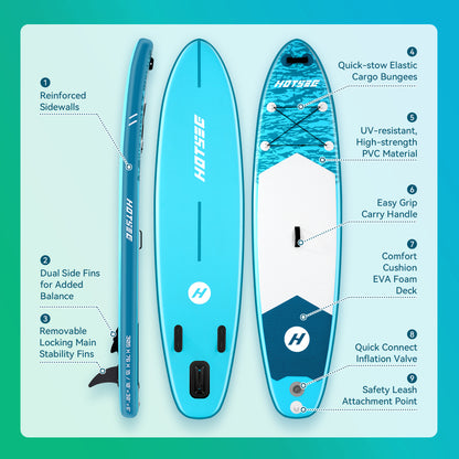 10ft Inflatable Stand up Paddle Board 6" Thick SUP with Accessories, Double Action Pump