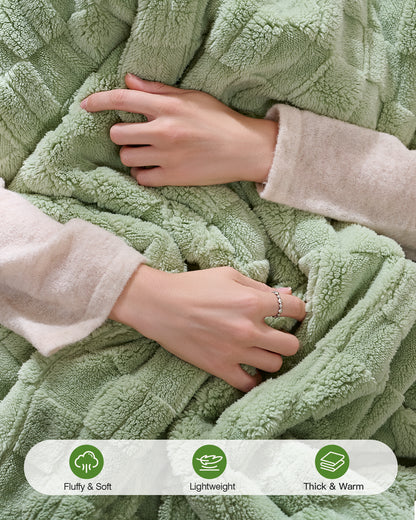 50" × 60" Heated Throw Blanket — 9 Heat Levels, 1–10H Timer, Fast Even Warming Electric Blanket Throw, Machine Washable — Green & Gray