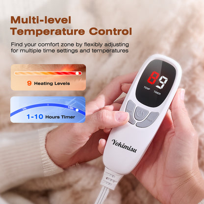 Ocuuziisu 90" × 100" Electric Blanket, King Size Heated Blanket, Brushed Faux Fur & Flannel, 9 Heat Levels, 1–10H Timer, Camel