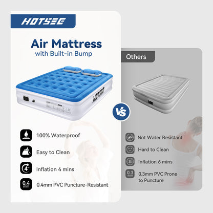 Queen Air Mattress, Inflatable Air bed with Wireless Built-in Pump and Pillow for Camping Travel Guest Home, 650lb Max, Size 16"