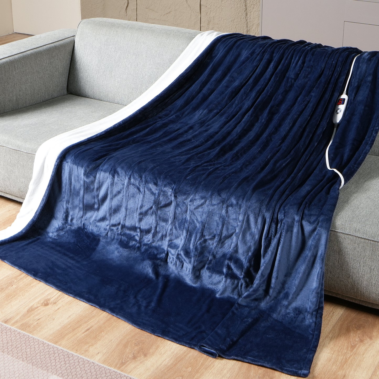 Ocuuziisu Electric Blanket 72" x 84" Full Size Heated Blanket, Fast Heating, 10 Hour Auto-off, 6 Heat Levels, Machine Washable, Navy Blue