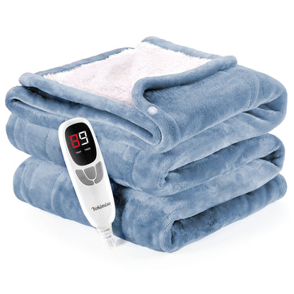 Ocuuziisu Electric Heated Blanket Throw Blanket 50" x 60" Flannel and Sherpa Electric Blanket with Buttons, 9 Heating Levels, Auto-off, Machine Washable, Gray