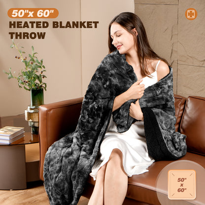 Electric Blanket Throw 50" x 60" Heated Blanket Faux Fur and Sherpa Fast Heating 4 Hour Auto-off Heating Blanket, Machine Washable