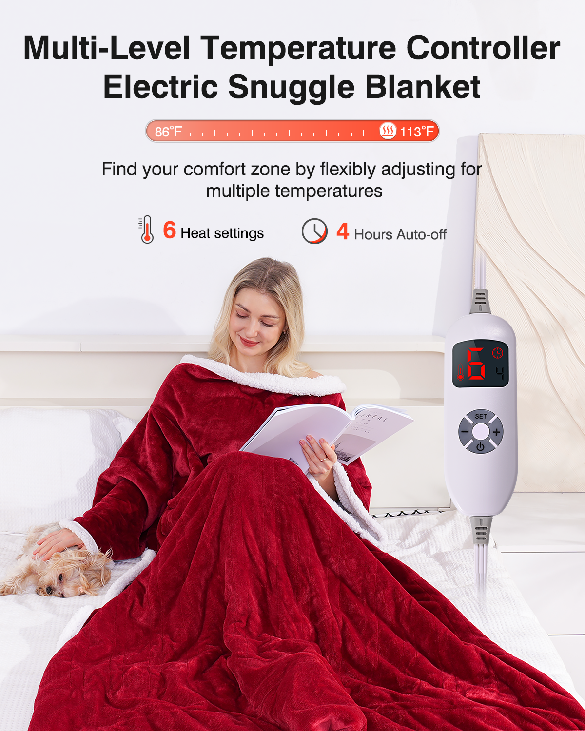 Wearable Heated Throw Blanket with Pockets, 50" x 70" Faux Fur and Sherpa Electric Wrap Poncho Shawl