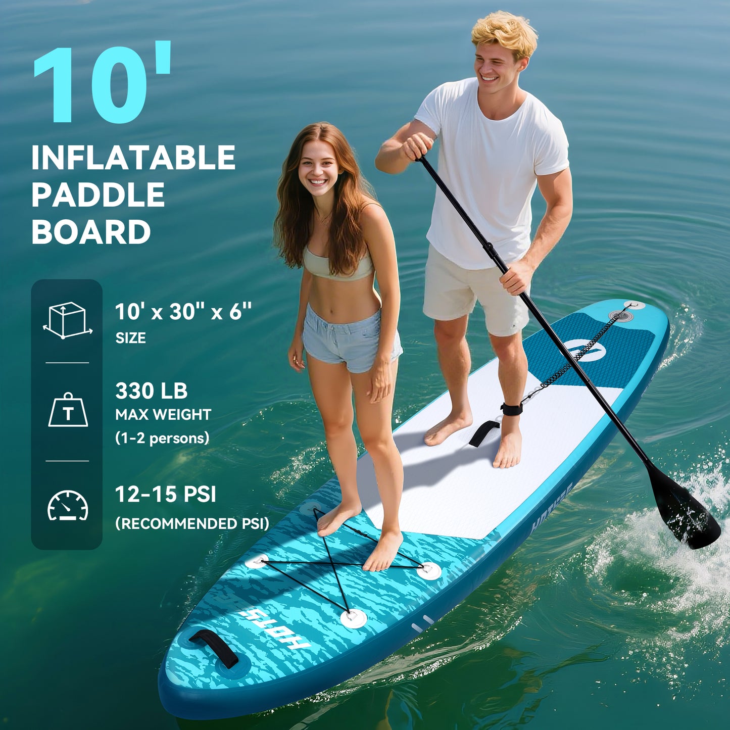 10ft Inflatable Stand up Paddle Board 6" Thick SUP with Accessories, Double Action Pump