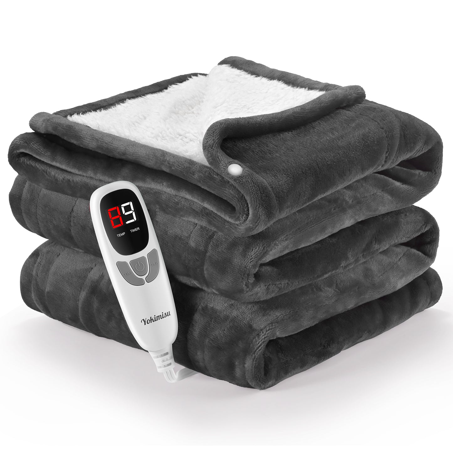 Ocuuziisu Electric Heated Blanket Throw Blanket 50" x 60" Flannel and Sherpa Electric Blanket with Buttons, 9 Heating Levels, Auto-off, Machine Washable, Gray