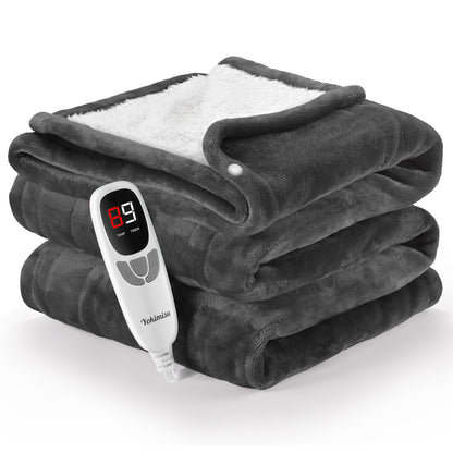 Ocuuziisu Electric Heated Blanket Throw Blanket 50" x 60" Flannel and Sherpa Electric Blanket with Buttons, 9 Heating Levels, Auto-off, Machine Washable, Gray