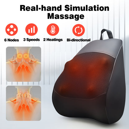 iTeafcom Shiatsu & Percussion Back Massager with Heat, 3D Deep Tissue Kneading for Lower Back Pain, Portable Electric Massage Pillow for Chair, Home Office Use