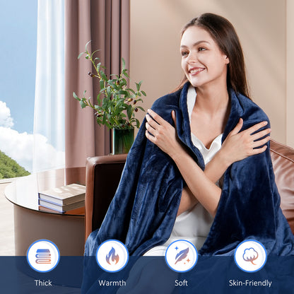 Ocuuziisu Electric Blanket 72" x 84" Full Size Heated Blanket, Fast Heating, 10 Hour Auto-off, 6 Heat Levels, Machine Washable, Navy Blue