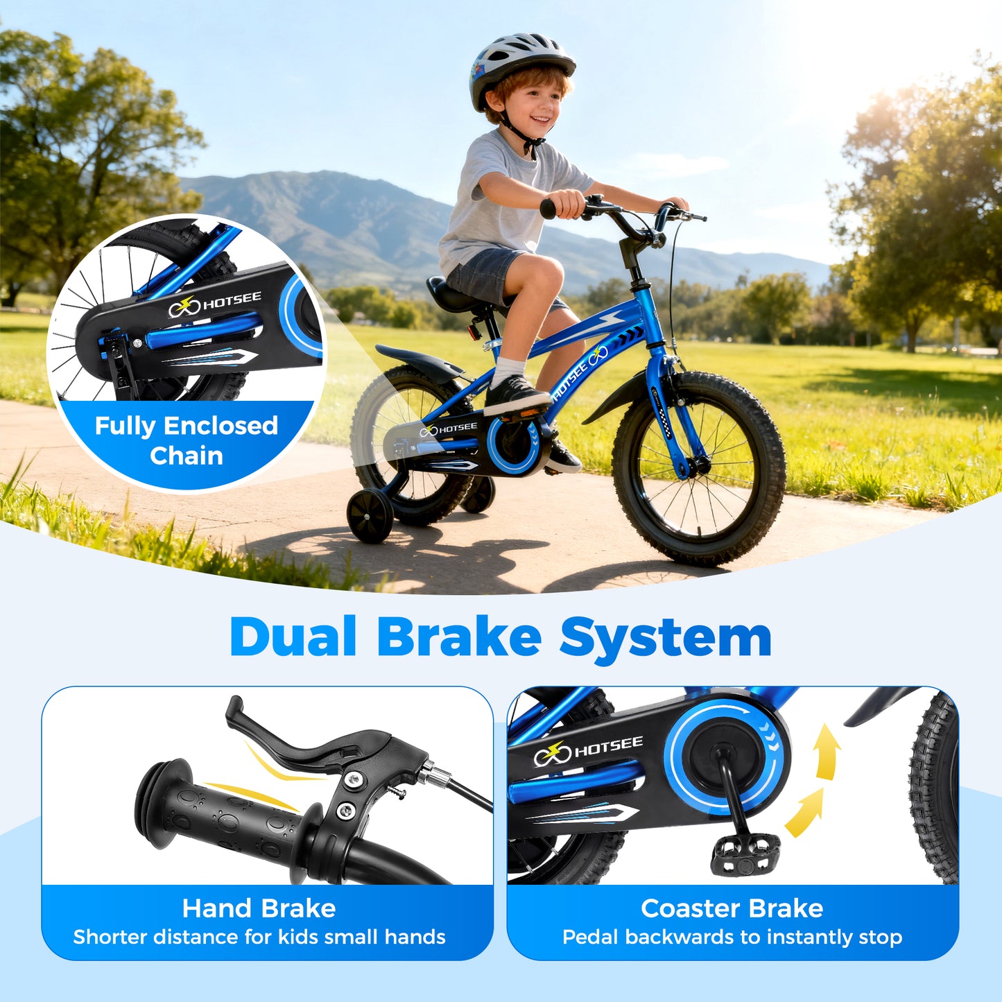 iTeafcom 14-Inch Kids Bike for Toddlers Ages 4-6 Years, Girls & Boys Bicycle with Removable Training Wheels, Front Handbrake & Rear Coaster Brake, Includes Basket & Bell