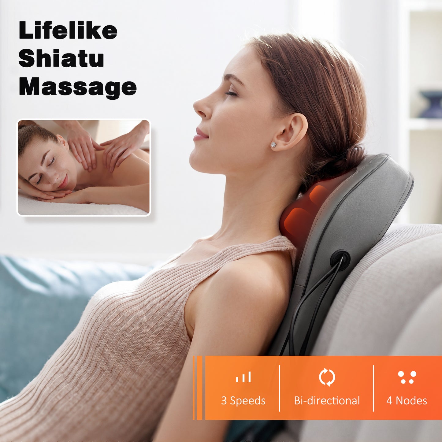 iTeafcom Back Massager with Heat, 3D Kneading Massage Pillow for Back, Neck, Shoulder, Leg Pain Relief Deep Tissue, Gifts for Women Men Mom Dad