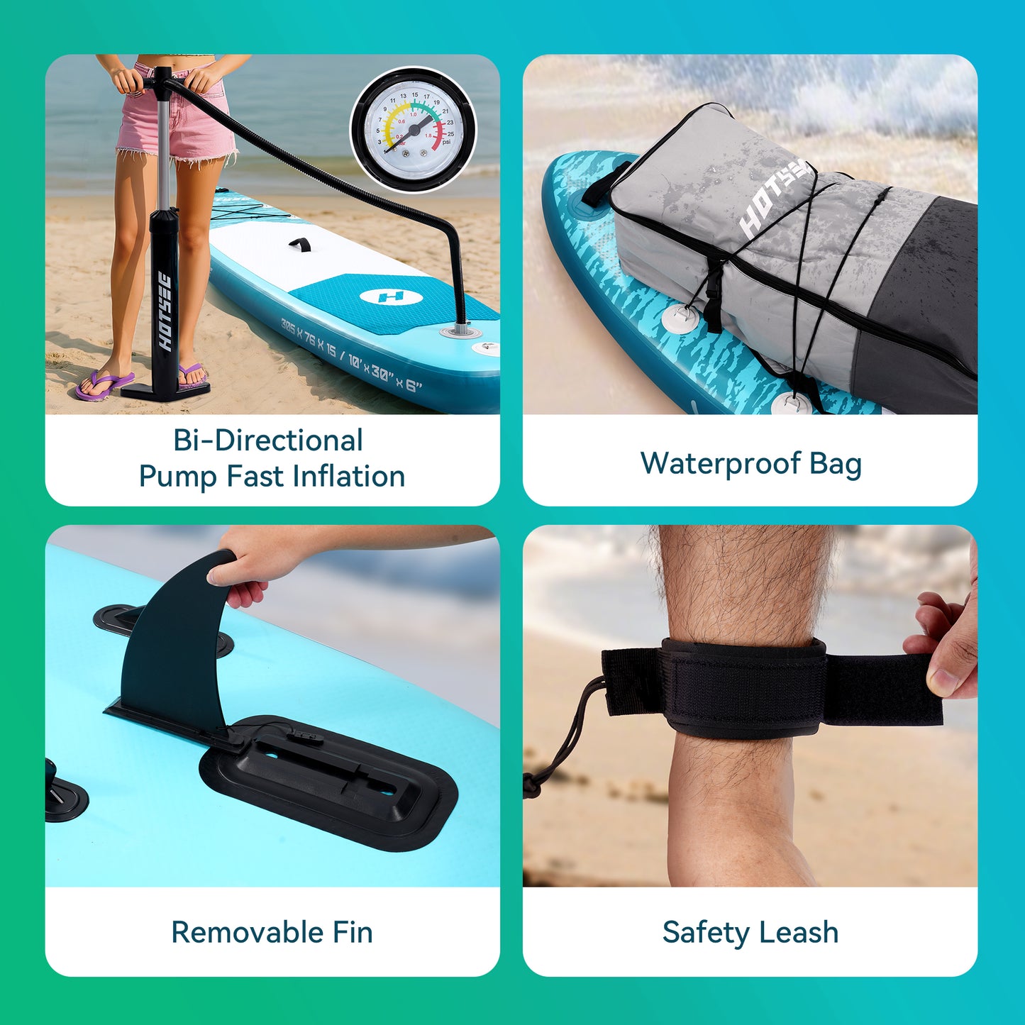 10ft Inflatable Stand up Paddle Board 6" Thick SUP with Accessories, Double Action Pump