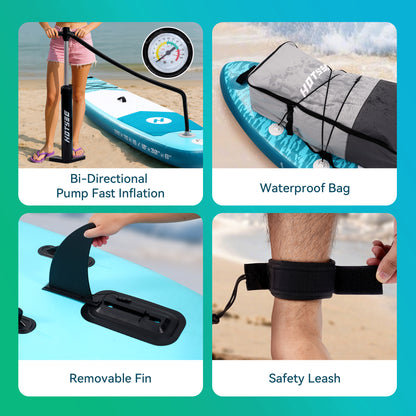 10ft Inflatable Stand up Paddle Board 6" Thick SUP with Accessories, Double Action Pump