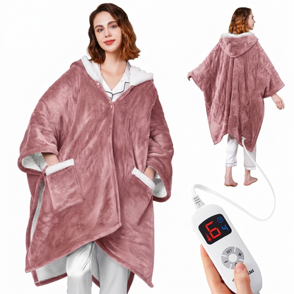 Ocuuziisu Wearable Heated Throw Blanket with Pockets and Hood, 50" x 70" Flannel and Sherpa Electric Wrap, 9 Heating Levels, 10-Hour Auto Shut Off, Machine Washable, Gray