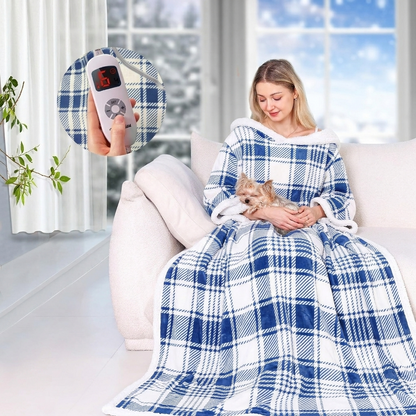 Ocuuziisu Wearable Heated Throw Blanket with Pockets, 50" x 70" Flannel and Sherpa Electric Wrap Poncho Shawl, 9 Heat Settings, 10-Hour Auto Shut Off, Machine Washable, Gray