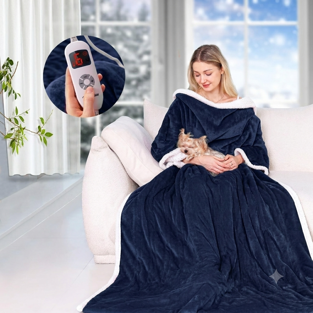 Ocuuziisu Wearable Heated Throw Blanket with Pockets, 50" x 70" Flannel and Sherpa Electric Wrap Poncho Shawl, 9 Heat Settings, 10-Hour Auto Shut Off, Machine Washable, Gray