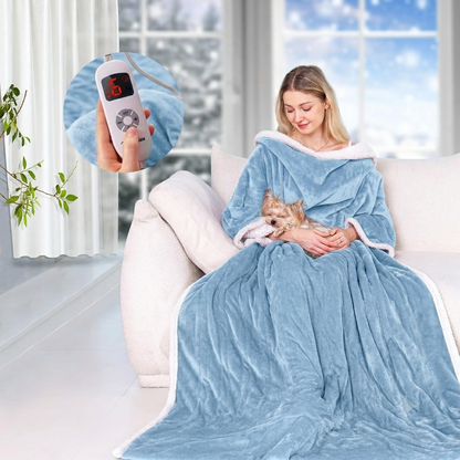 Ocuuziisu Wearable Heated Throw Blanket with Pockets, 50" x 70" Flannel and Sherpa Electric Wrap Poncho Shawl, 9 Heat Settings, 10-Hour Auto Shut Off, Machine Washable, Gray