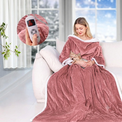 Ocuuziisu Wearable Heated Throw Blanket with Pockets, 50" x 70" Flannel and Sherpa Electric Wrap Poncho Shawl, 9 Heat Settings, 10-Hour Auto Shut Off, Machine Washable, Gray